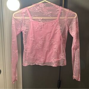 Art Class Pink Floral Lace Top